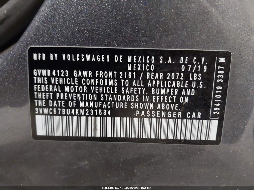 3VWC57BU4KM231584 2019 VOLKSWAGEN JETTA photo no. 9