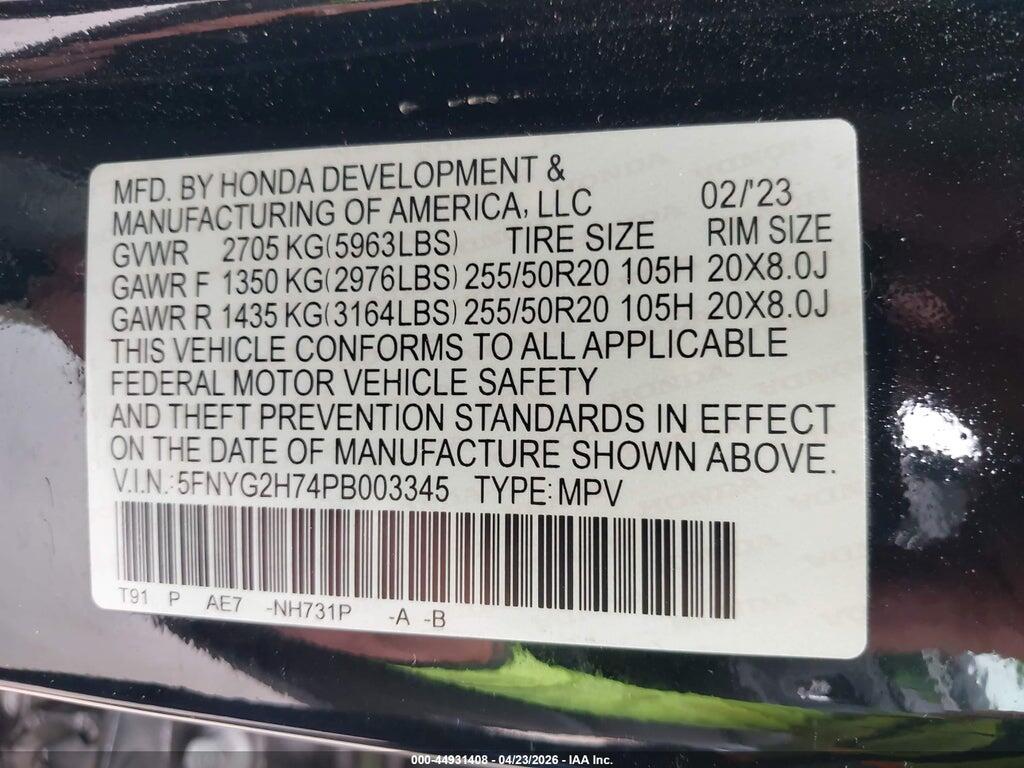 5FNYG2H74PB003345 2023 HONDA PILOT photo no. 9