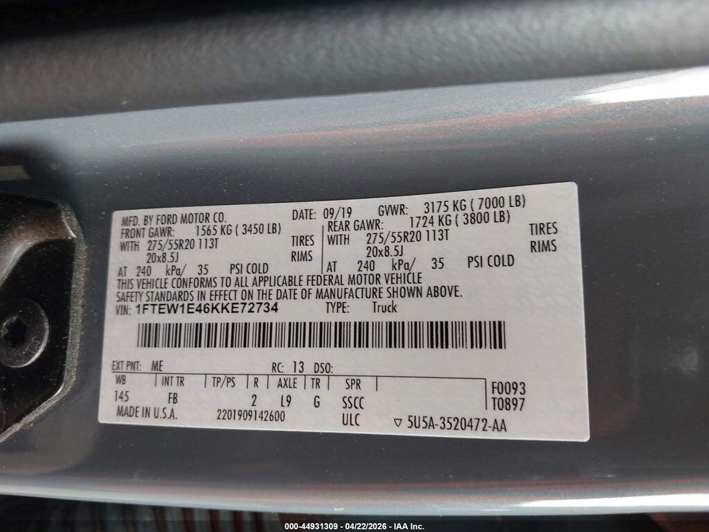 1FTEW1E46KKE72734 2019 FORD F-150 photo no. 9