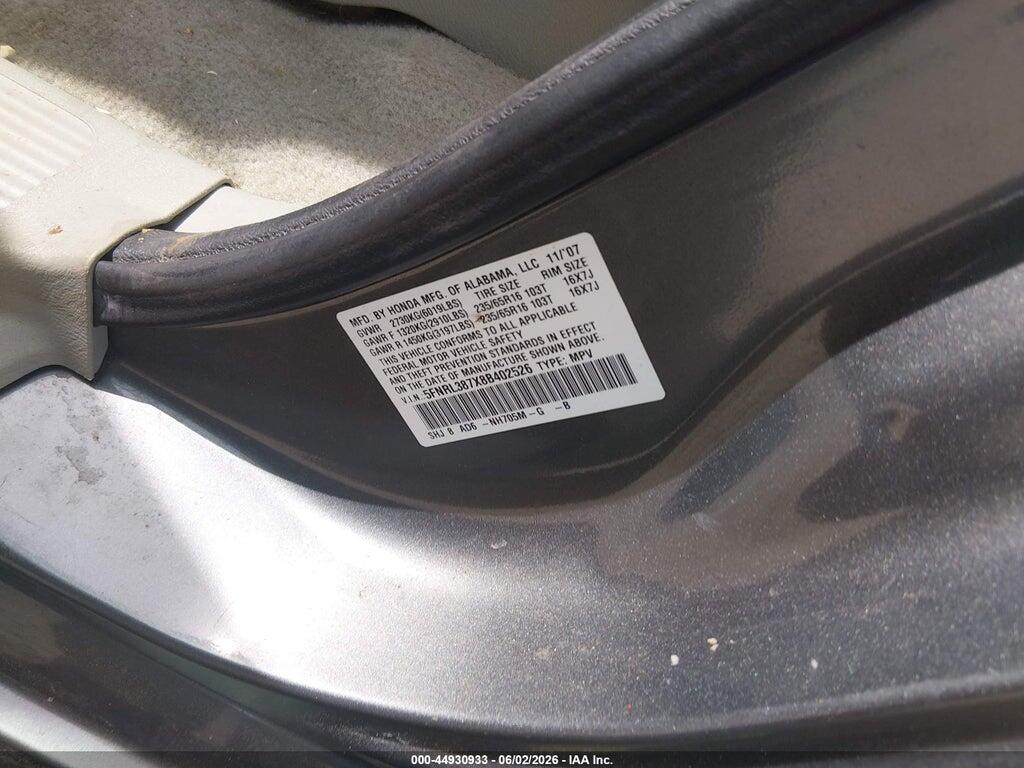 5FNRL387X8B402526 2008 HONDA ODYSSEY photo no. 9