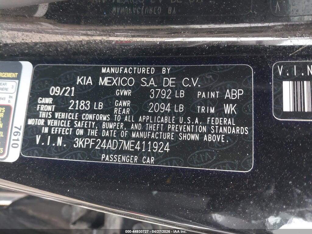 3KPF24AD7ME411924 2021 KIA FORTE photo no. 9