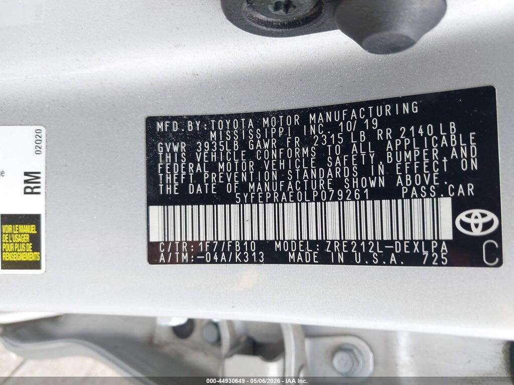 5YFEPRAE0LP079261 2020 TOYOTA COROLLA photo no. 9