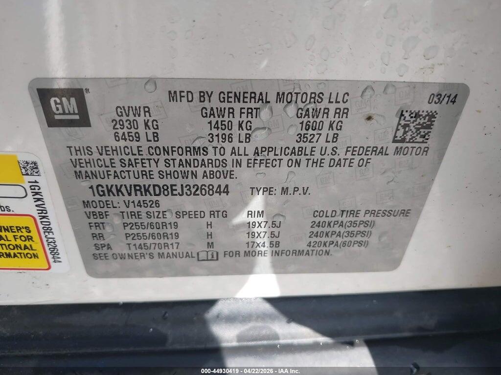 1GKKVRKD8EJ326844 2014 GMC ACADIA photo no. 9