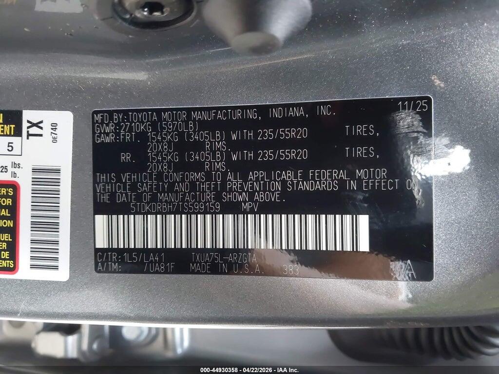 5TDKDRBH7TS599159 2026 TOYOTA HIGHLANDER photo no. 9