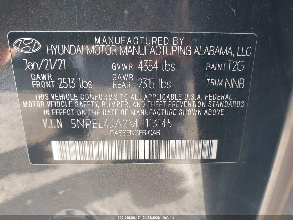 5NPEL4JA2MH113145 2021 HYUNDAI SONATA photo no. 9
