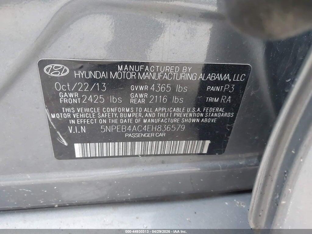 5NPEB4AC4EH836579 2014 HYUNDAI SONATA photo no. 9