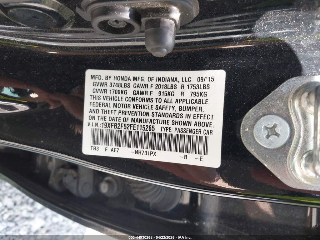 19XFB2F52FE115265 2015 HONDA CIVIC photo no. 9