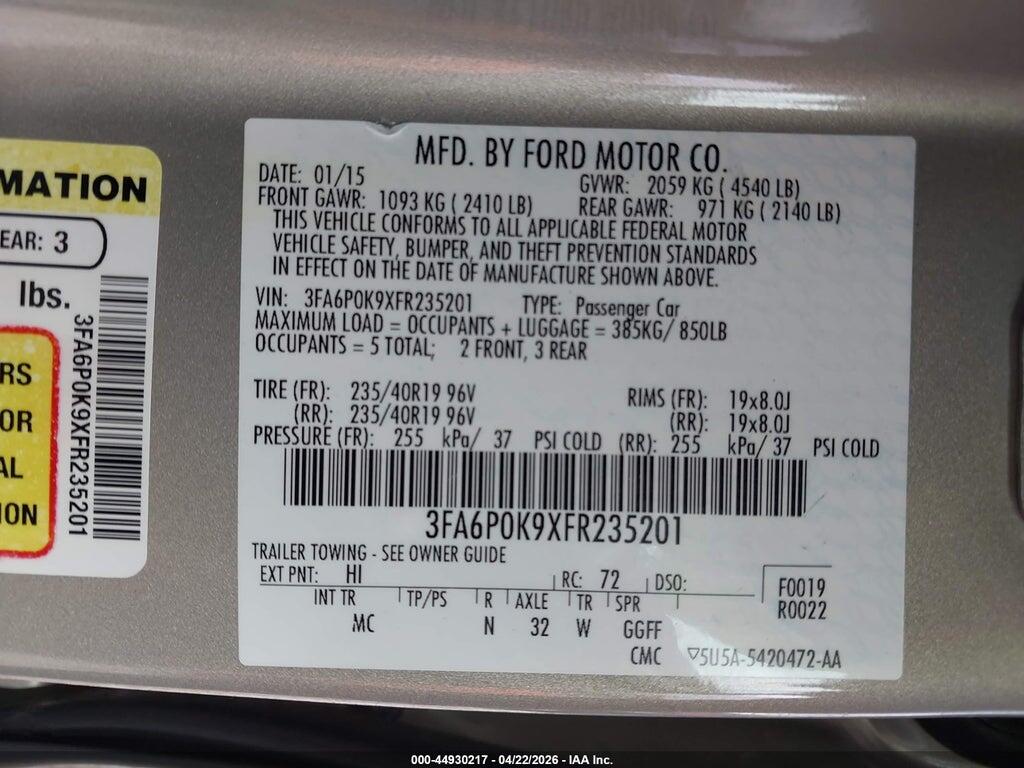3FA6P0K9XFR235201 2015 FORD FUSION photo no. 9