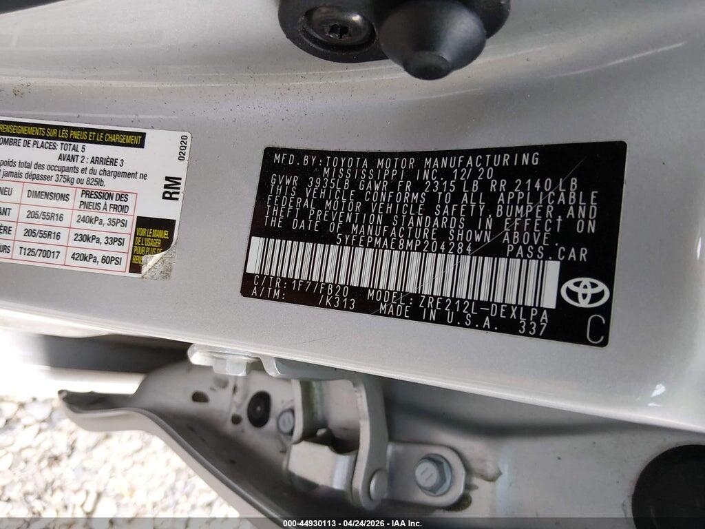 5YFEPMAE8MP204284 2021 TOYOTA COROLLA photo no. 9