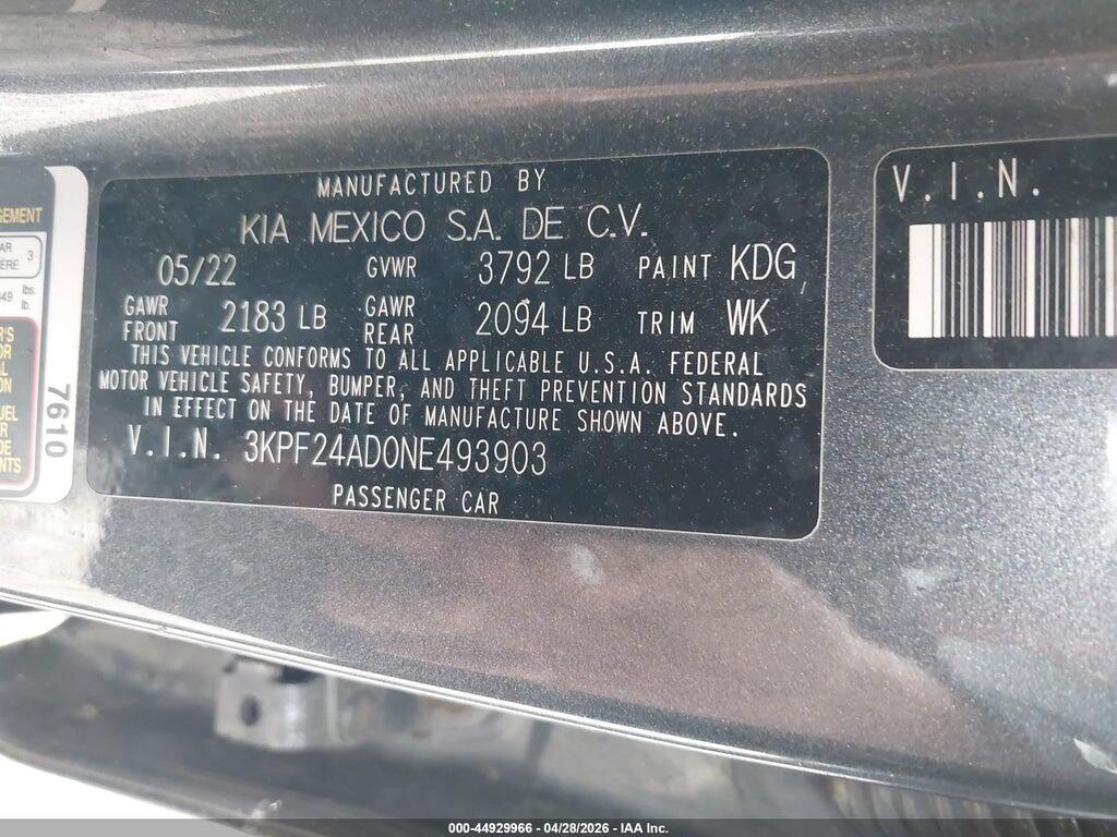 3KPF24AD0NE493903 2022 KIA FORTE photo no. 9