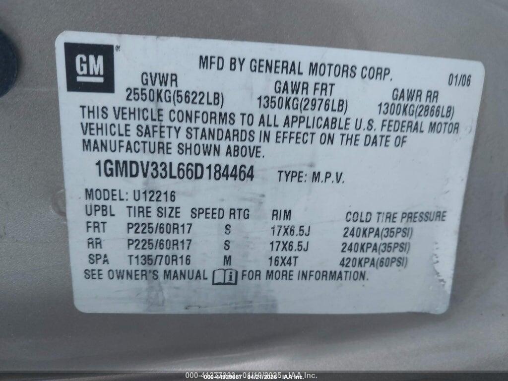 1GMDV33L66D184464 2006 PONTIAC MONTANA SV6 photo no. 9