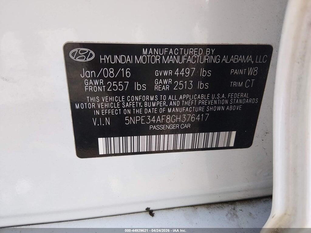 5NPE34AF8GH376417 2016 HYUNDAI SONATA photo no. 9
