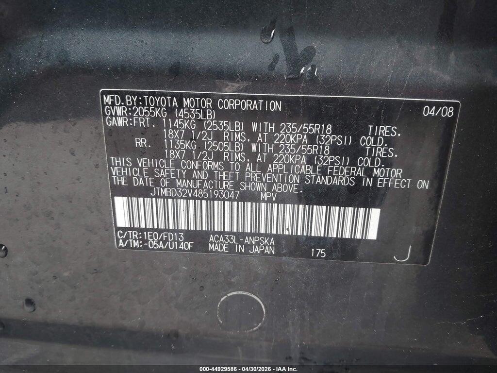 JTMBD32V485193047 2008 TOYOTA RAV4 photo no. 9