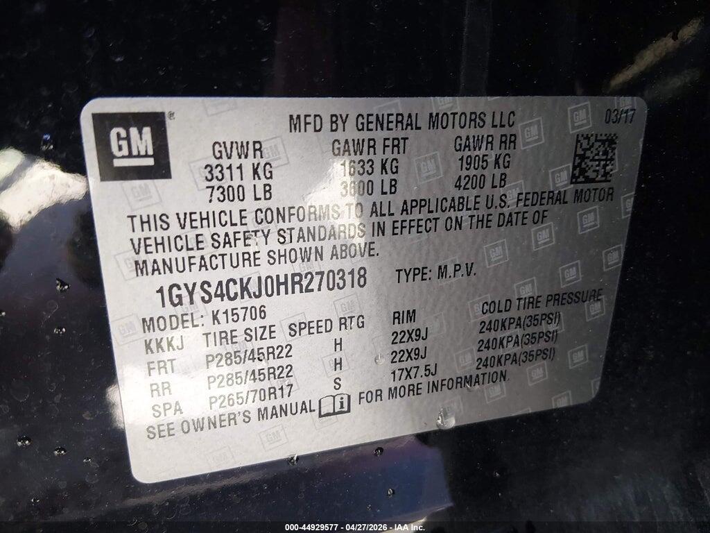 1GYS4CKJ0HR270318 2017 CADILLAC ESCALADE photo no. 9