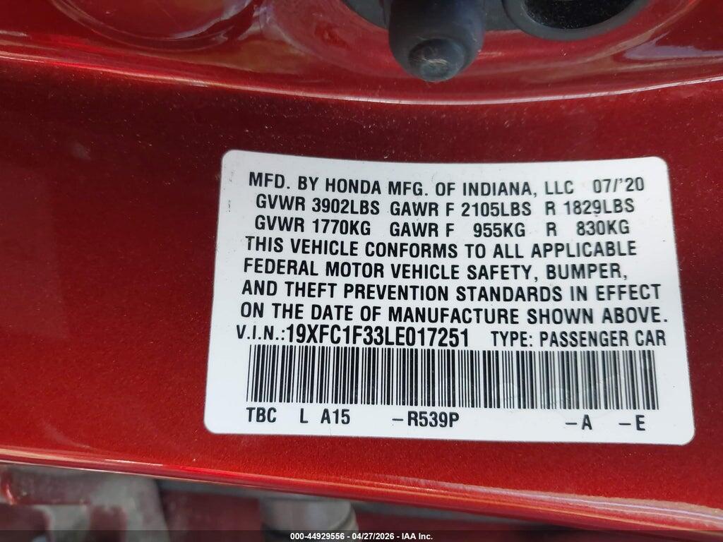 19XFC1F33LE017251 2020 HONDA CIVIC photo no. 9