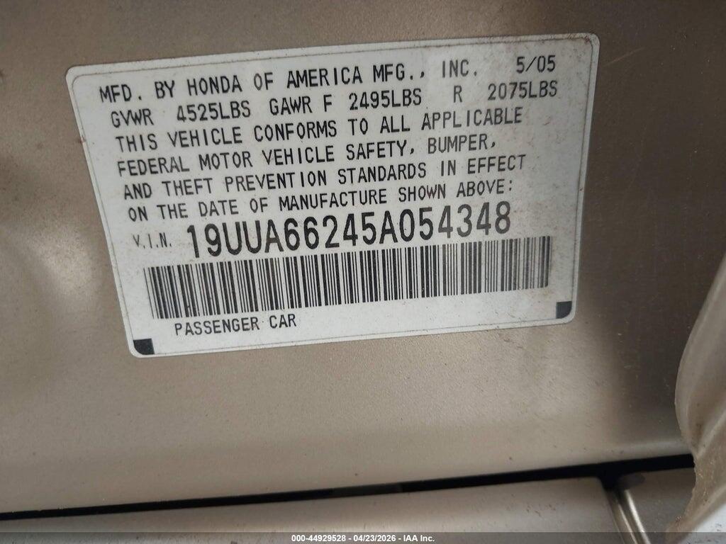 19UUA66245A054348 2005 ACURA TL photo no. 9