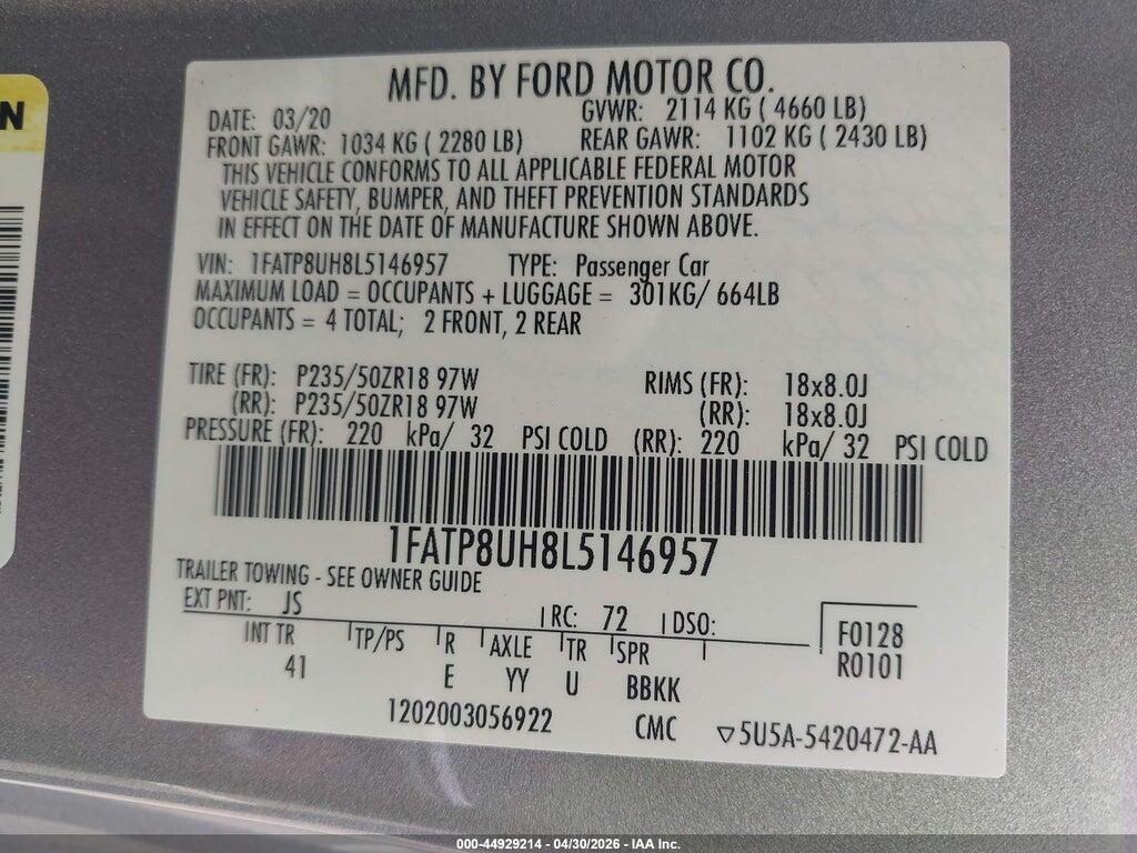 1FATP8UH8L5146957 2020 FORD MUSTANG photo no. 9