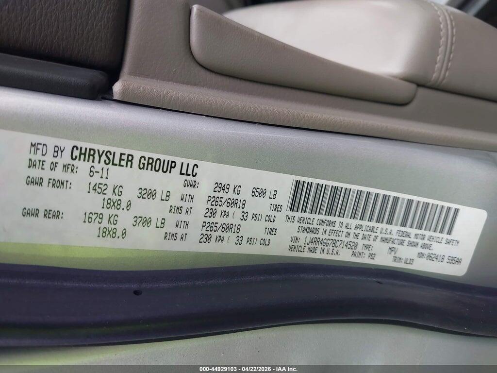 1J4RR4GG7BC714520 2011 JEEP GRAND CHEROKEE photo no. 9