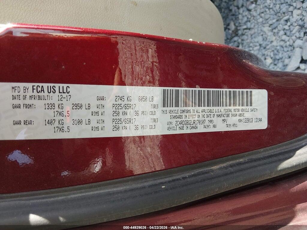 2C4RDGBG2JR170107 2018 DODGE GRAND CARAVAN photo no. 9