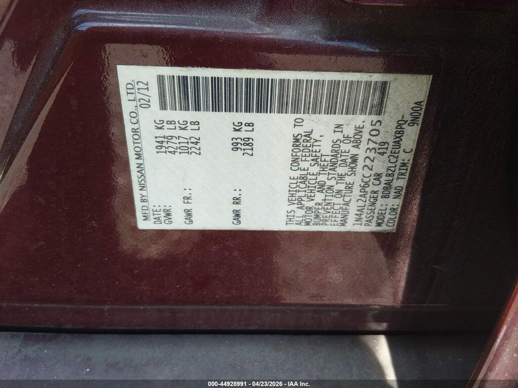 1N4AL2AP6CC223705 2012 NISSAN ALTIMA photo no. 9