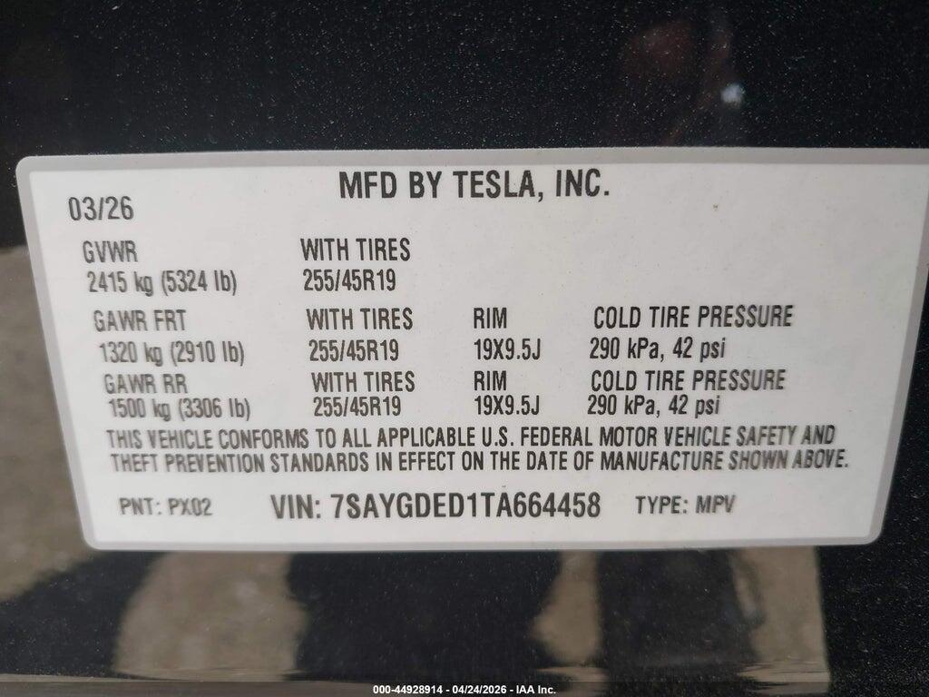 7SAYGDED1TA664458 2026 TESLA MODEL Y photo no. 9