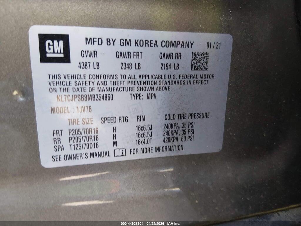 KL7CJPSB8MB354860 2021 CHEVROLET TRAX photo no. 9