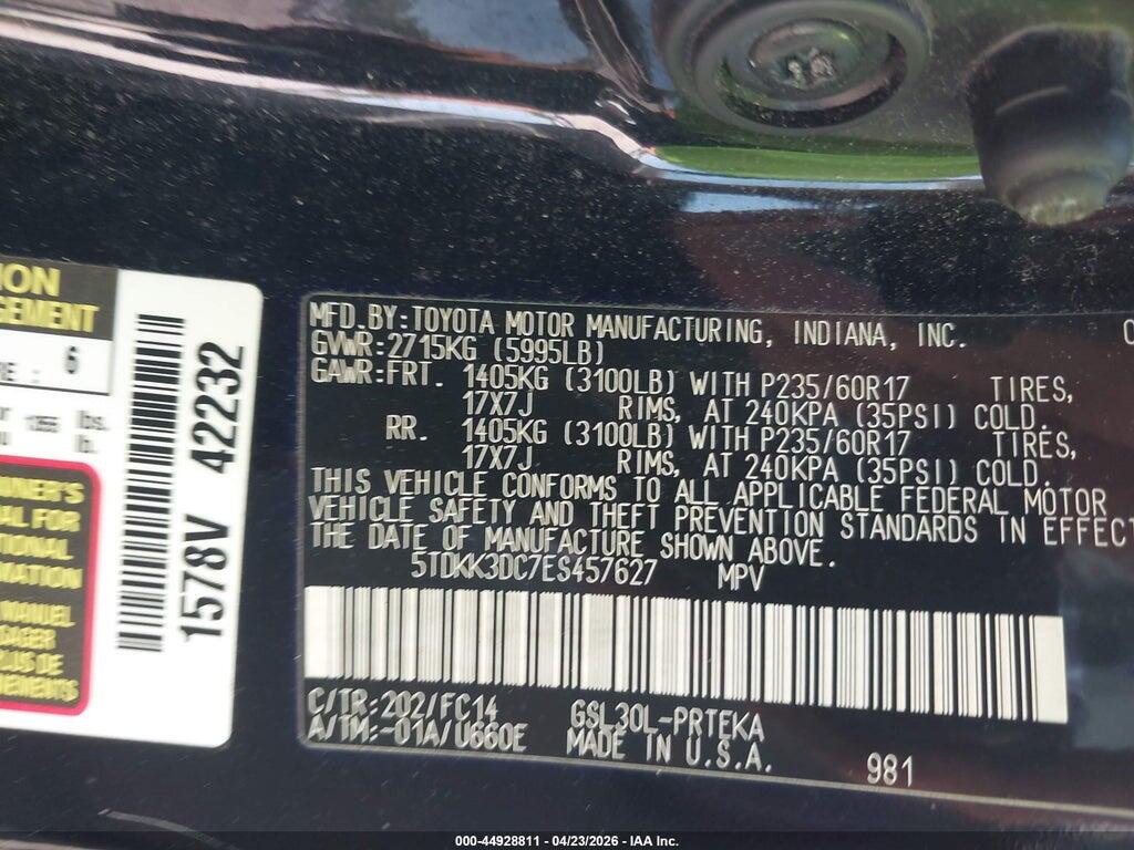 5TDKK3DC7ES457627 2014 TOYOTA SIENNA photo no. 9