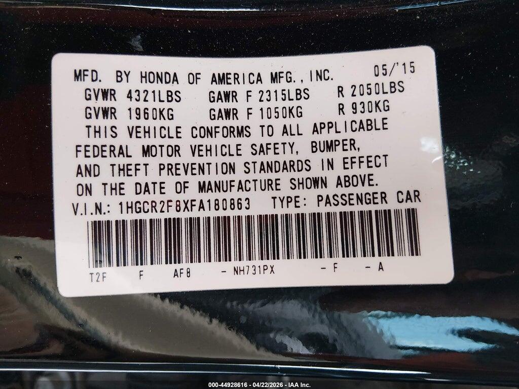 1HGCR2F8XFA180863 2015 HONDA ACCORD photo no. 9