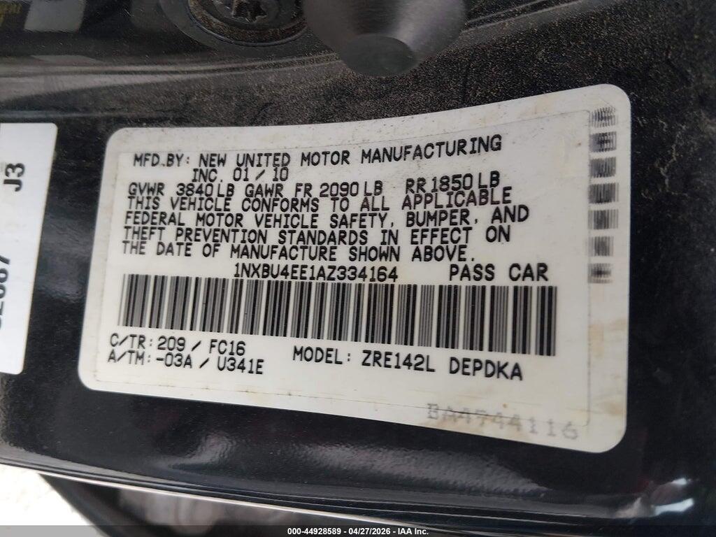 1NXBU4EE1AZ334164 2010 TOYOTA COROLLA photo no. 9