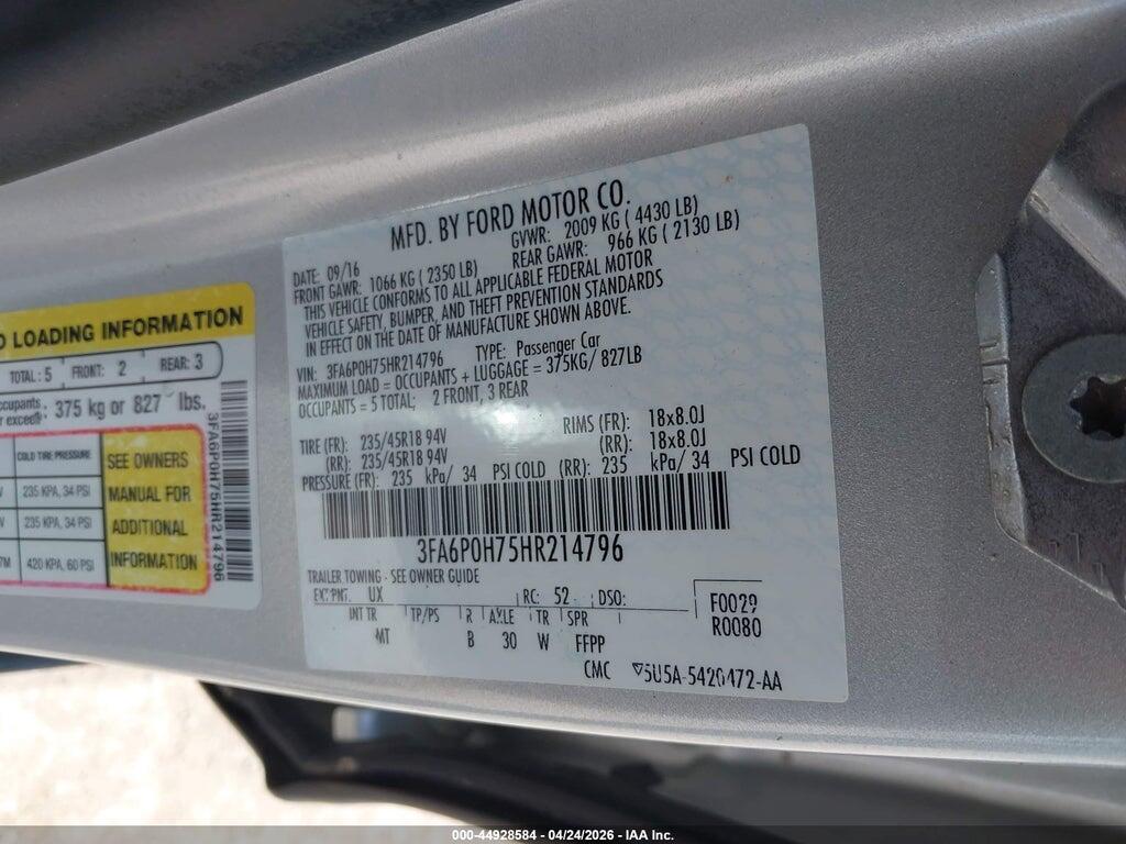 3FA6P0H75HR214796 2017 FORD FUSION photo no. 9