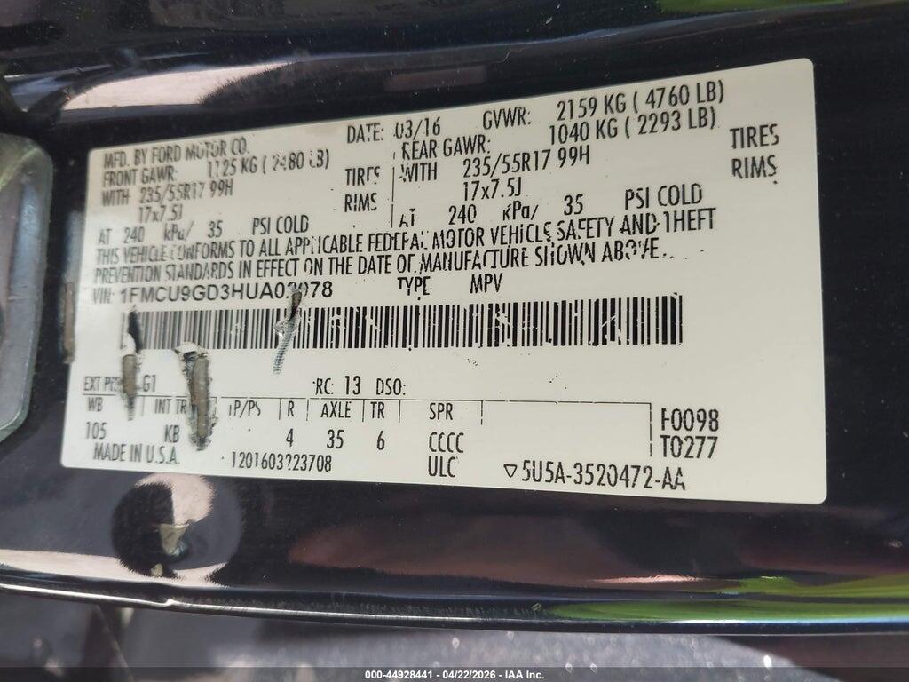 1FMCU9GD3HUA02078 2017 FORD ESCAPE photo no. 9