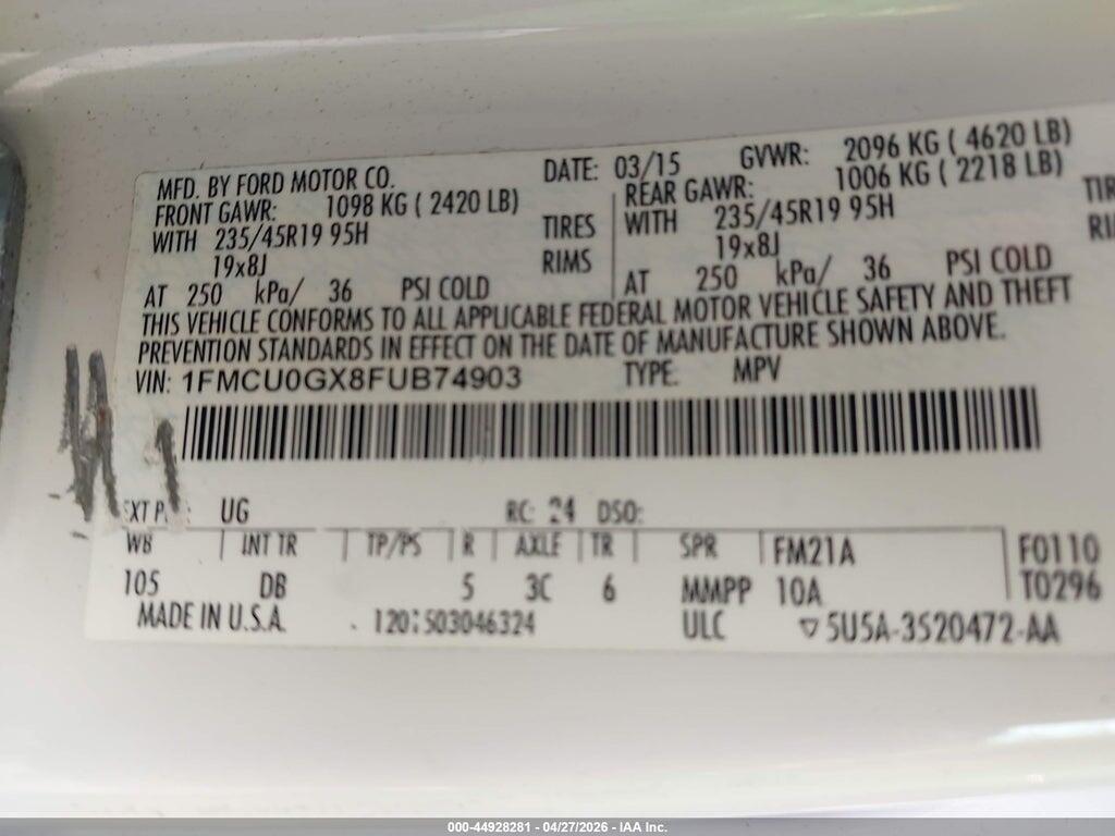 1FMCU0GX8FUB74903 2015 FORD ESCAPE photo no. 9