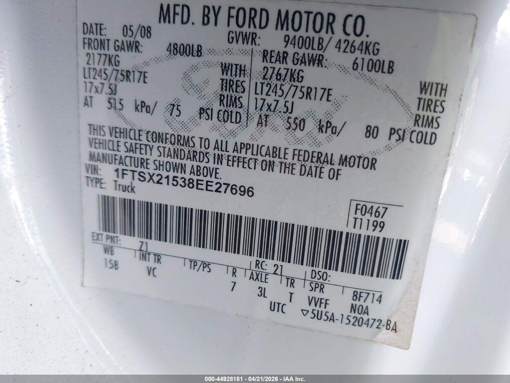 1FTSX21538EE27696 2008 FORD F-250 photo no. 9
