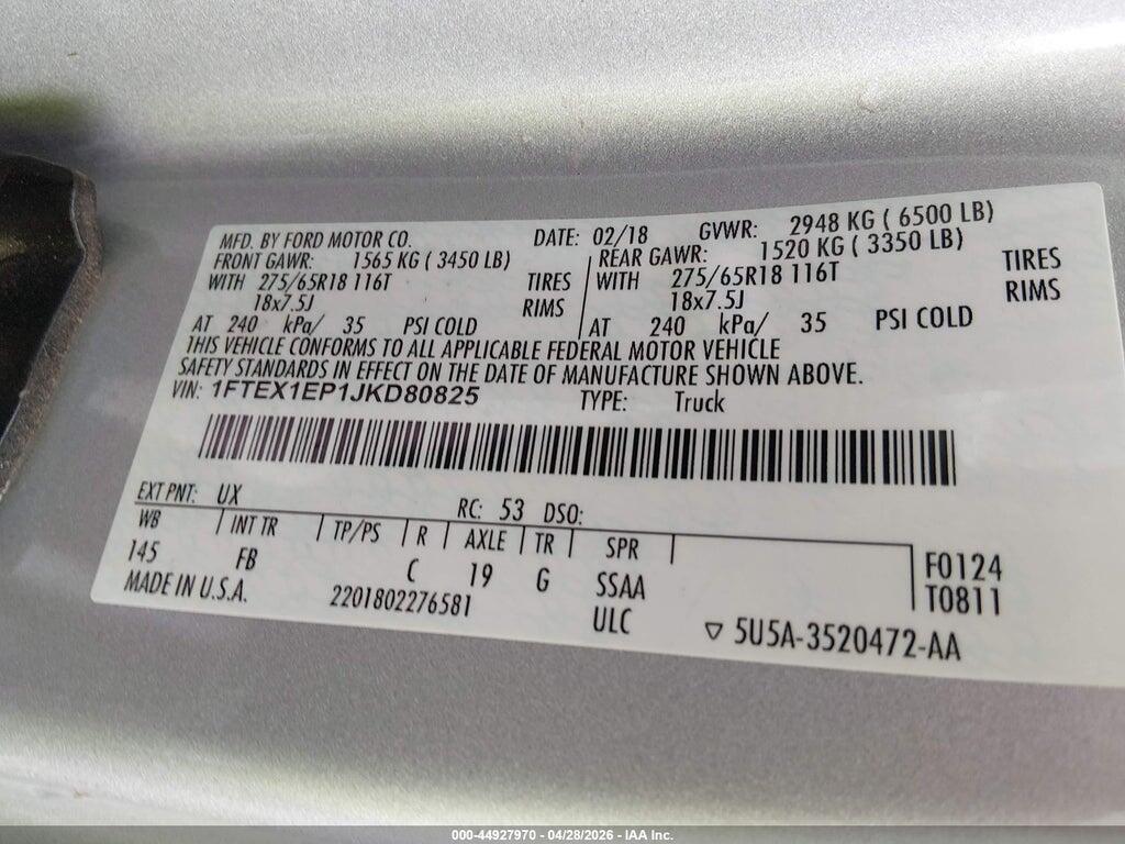 1FTEX1EP1JKD80825 2018 FORD F150 photo no. 9