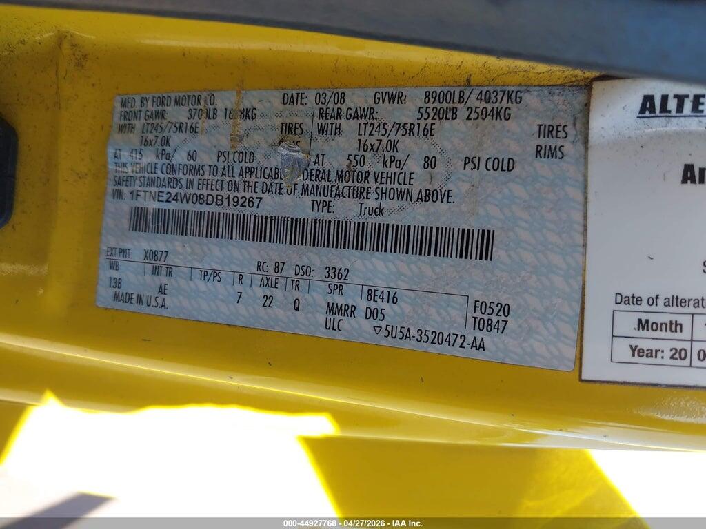 1FTNE24W08DB19267 2008 FORD E-250 photo no. 9