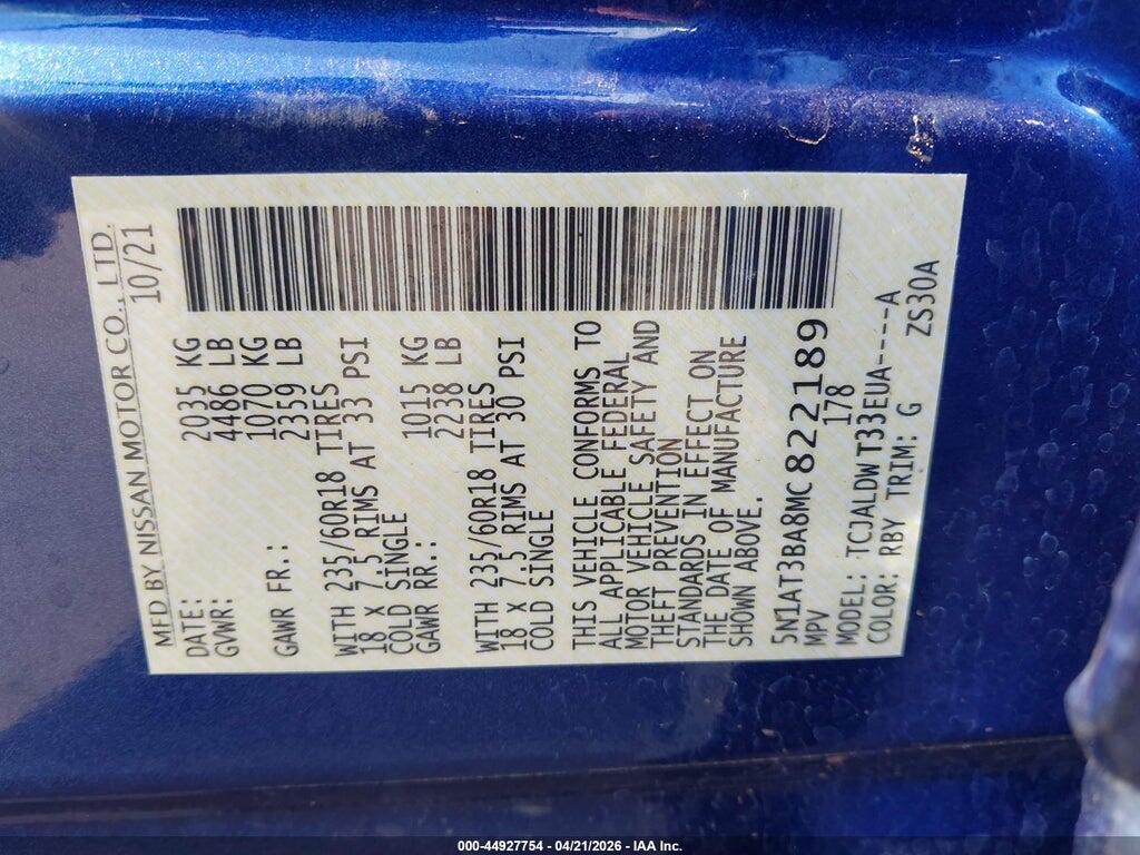 5N1AT3BA8MC822189 2021 NISSAN ROGUE photo no. 9
