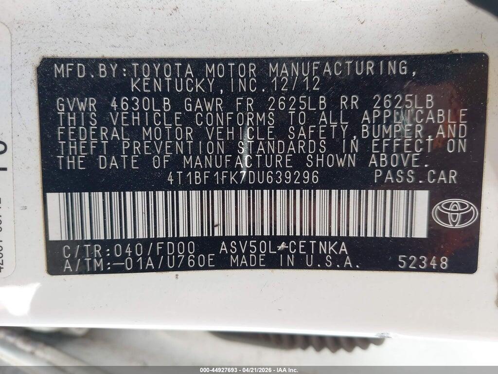 4T1BF1FK7DU639296 2013 TOYOTA CAMRY photo no. 9