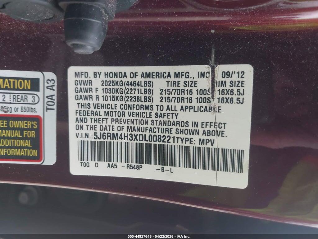 5J6RM4H3XDL008221 2013 HONDA CR-V photo no. 9