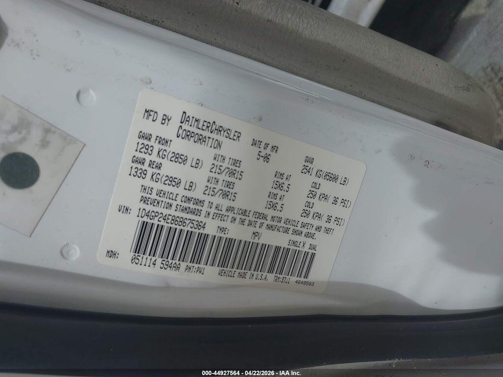 1D4GP24E86B675364 2006 DODGE GRAND CARAVAN photo no. 9