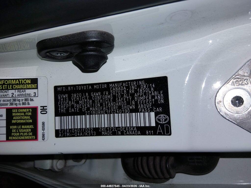2T1BURHE1FC240190 2015 TOYOTA COROLLA photo no. 9
