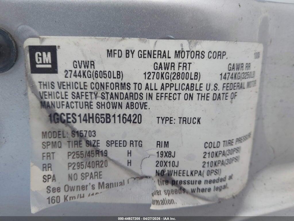 1GCES14H65B116420 2005 CHEVROLET SSR photo no. 9