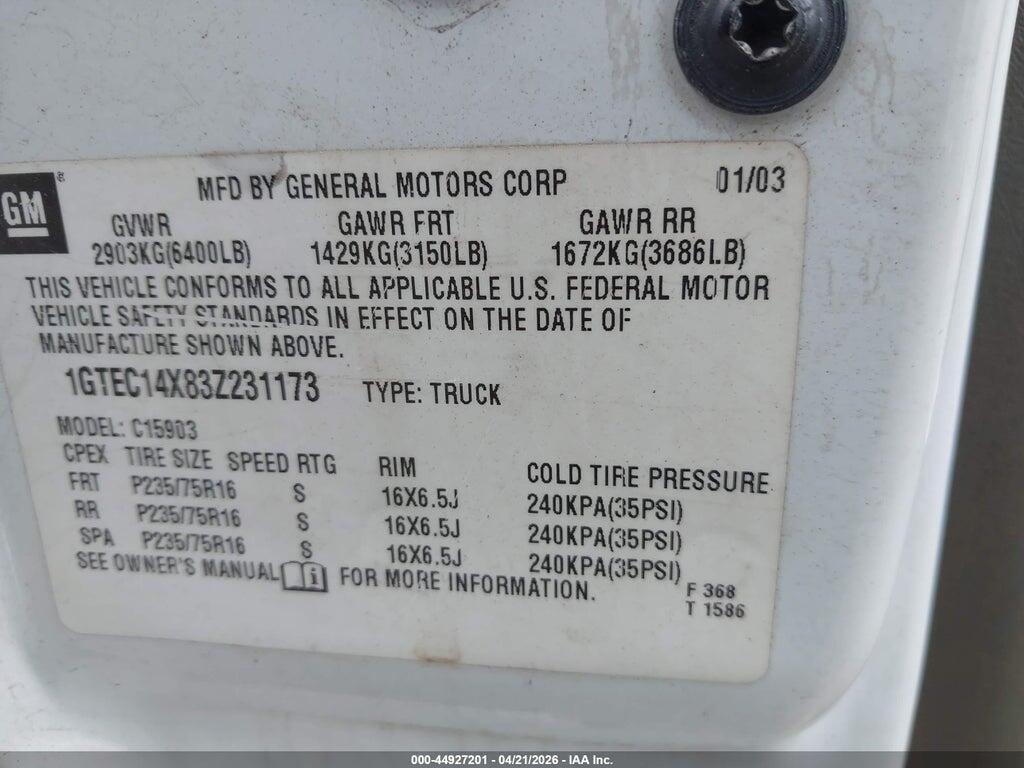 1GTEC14X83Z231173 2003 GMC SIERRA 1500 photo no. 9