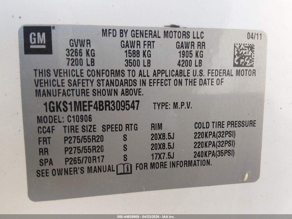 1GKS1MEF4BR309547 2011 GMC YUKON XL 1500 photo no. 9