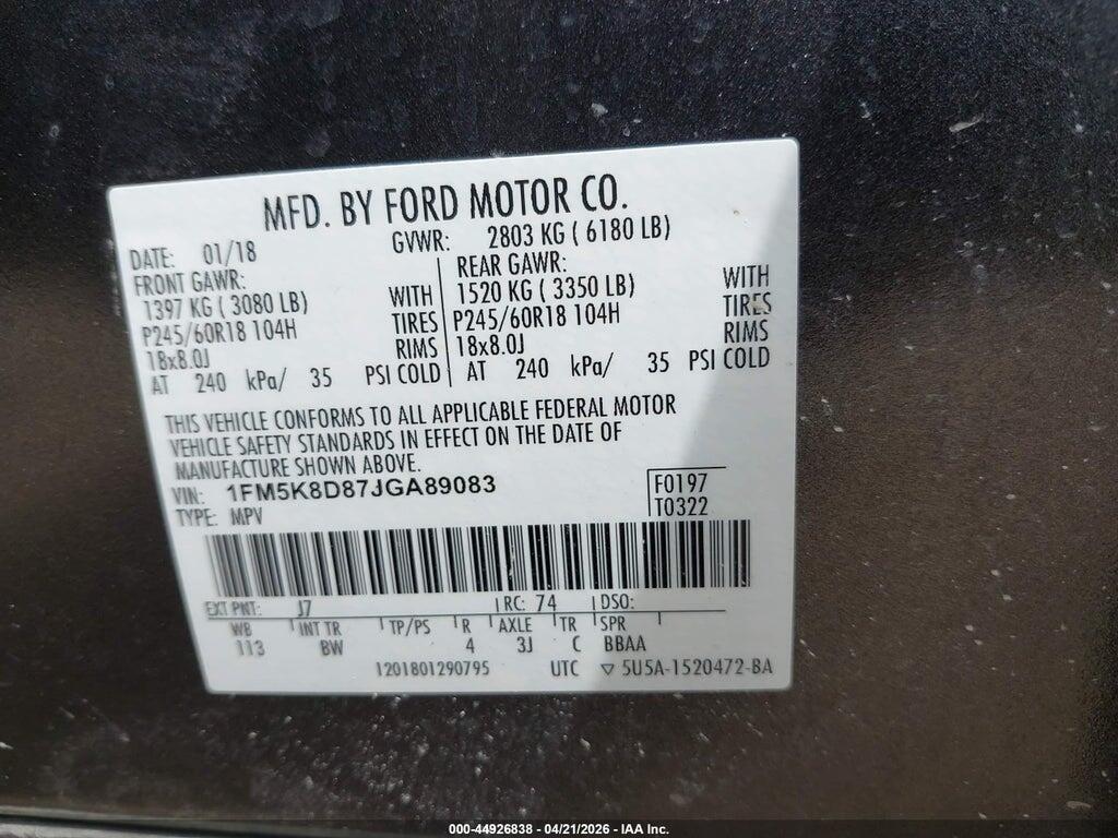 1FM5K8D87JGA89083 2018 FORD EXPLORER photo no. 9