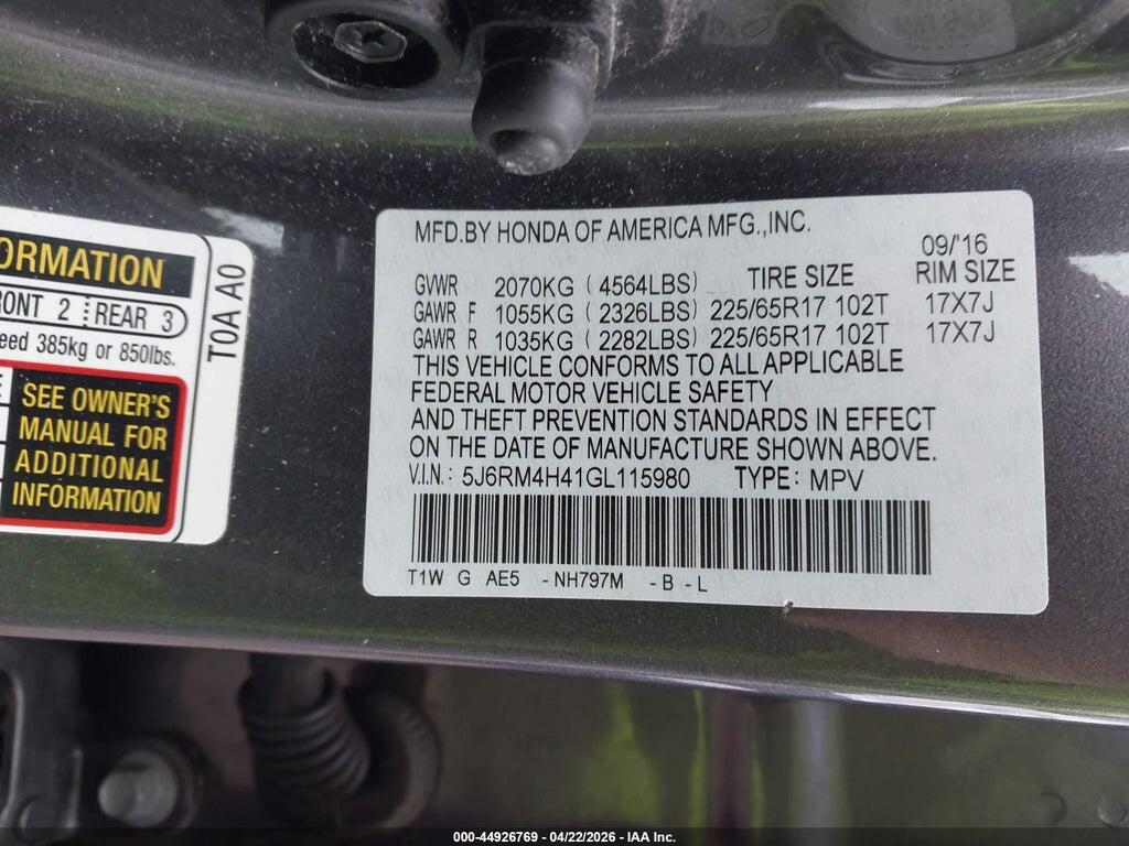 5J6RM4H41GL115980 2016 HONDA CR-V photo no. 9