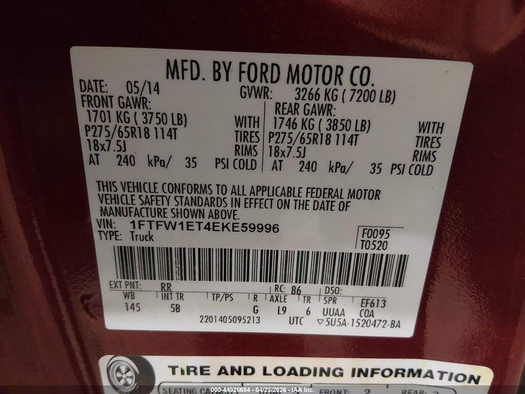 1FTFW1ET4EKE59996 2014 FORD F-150 photo no. 9