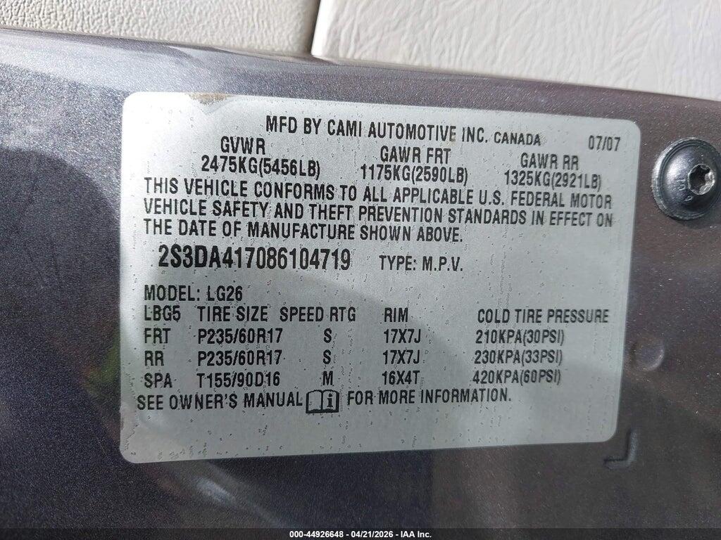 2S3DA417086104719 2008 SUZUKI XL7 photo no. 9