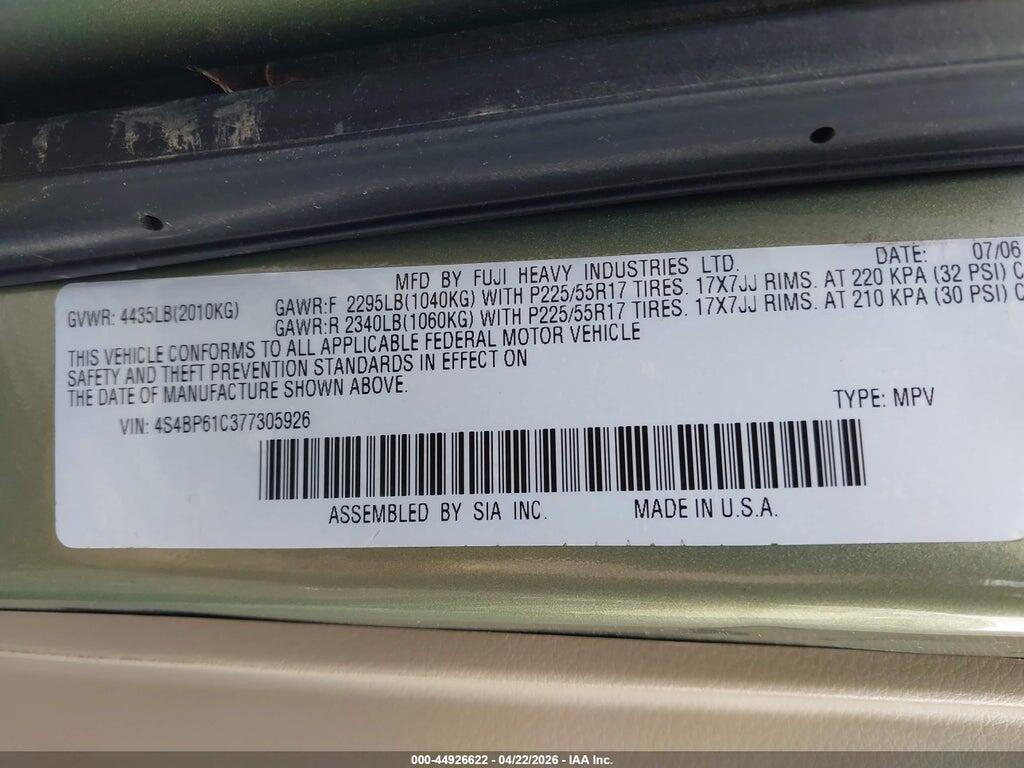 4S4BP61C377305926 2007 SUBARU OUTBACK photo no. 9