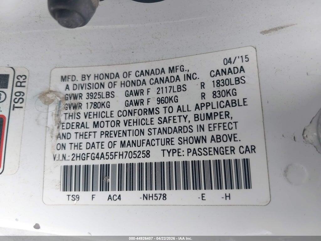 2HGFG4A55FH705258 2015 HONDA CIVIC photo no. 9