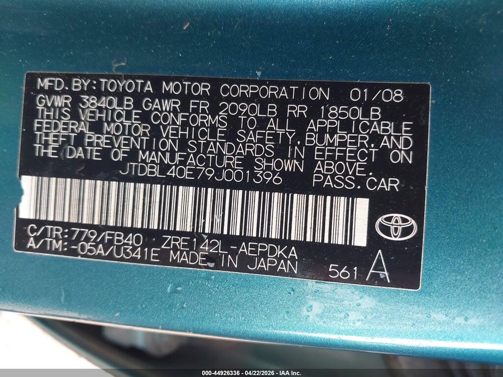 JTDBL40E79J001396 2009 TOYOTA COROLLA photo no. 9